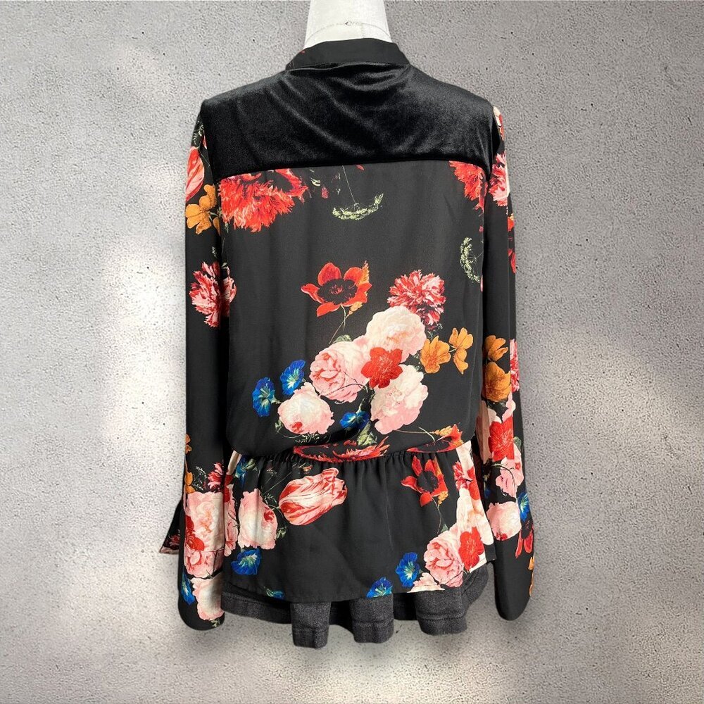 Worthington Floral Velvet Yoke Blouse Women’s L Multi Bell Sleeve Chic Romantic - Picture 4 of 9